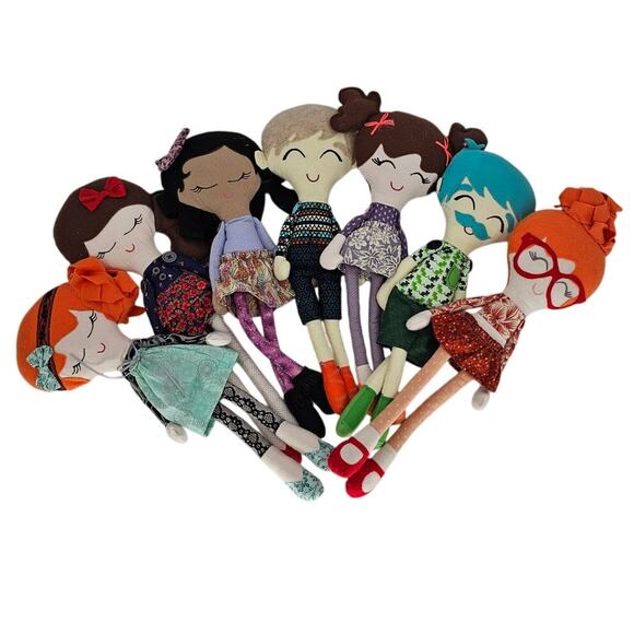 Large lot of 7 Handmade Cloth Dolls Boys and Girls Appx 18" Tall Plush Felt - Picture 1 of 5